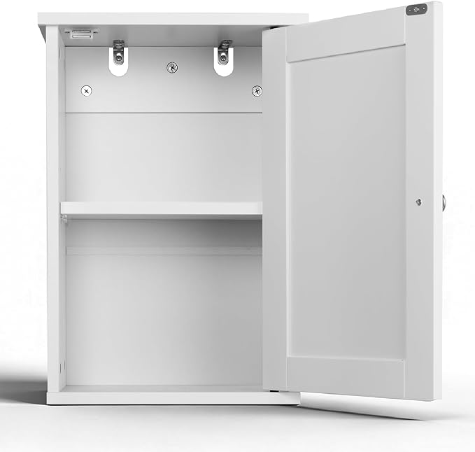 VINGLI Bathroom Wall Cabinet, White Medicine Cabinet with Single Door, Small Over Toilet Storage Organizer with Adjustable Shelf, Hanging Kitchen Cupboard for Laundry Room, 13.7x7.5x19.7 Inch