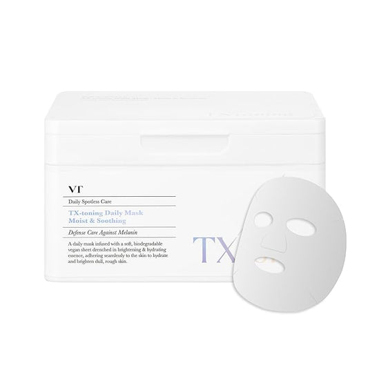 VT COSMETICS TXトーニングデイリーマスク 30枚入 トラネキサム酸 ナイアシンアミド グルタチオン配合 にきび跡 ダークスポット 日焼けによるシミ ハイドレーティング & グローイング フェイシャルマスク 無香料 韓国フェイスマスク