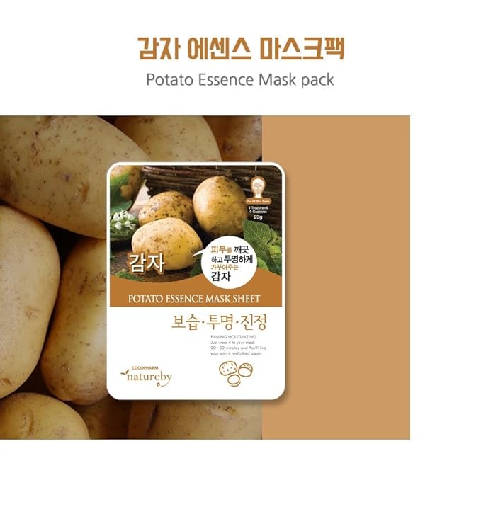 TNB Natureby Collagen Essence Korean Face Mask(10 sheets), Moisturizing Mask Sheet Pack, Korean Skin Care For All Skin Types. (potato)