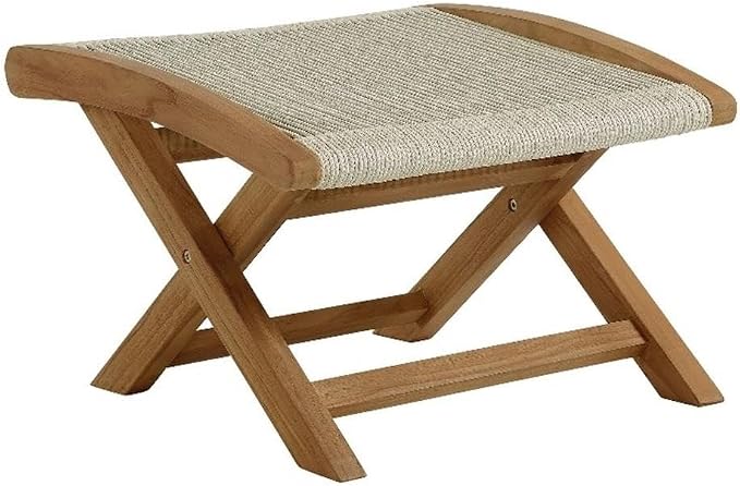 Modway Vienna Outdoor Patio Teak Wood Folding Ottoman in Natural Natural