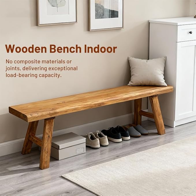 Wooden Bench Indoor Farmhouse Narrow Entryway Bench, Skinny Bench for End of Bed, Entryway Benches, Noddle Wood Bench for Dining Room (39.37in)