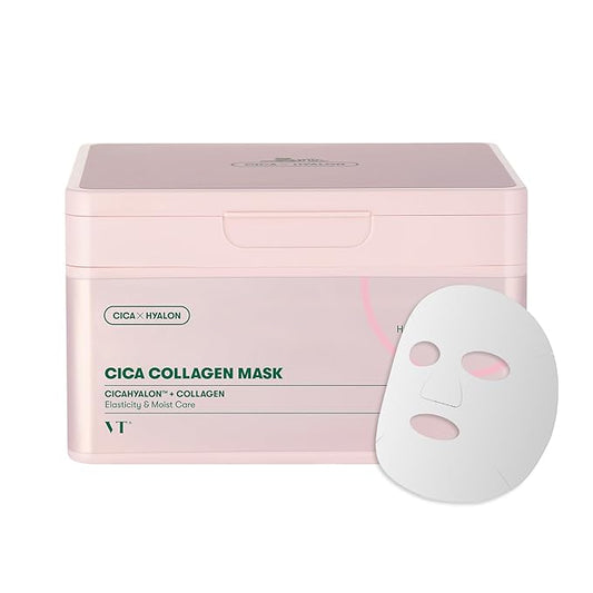 VT COSMETICS CICA ピンクデイリーマスク 30枚入、300Da低分子コラーゲン配合（肌の弾力アップ）、保湿＆ハリ、ピンクコラーゲンエッセンス、韓国フェイスマスク
