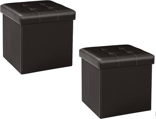 B FSOBEIIALEO Storage Ottoman Small Cube Foot Rest Seat Faux Leather, Brown 12.6"X12.6"X12.6" (2 Pack)