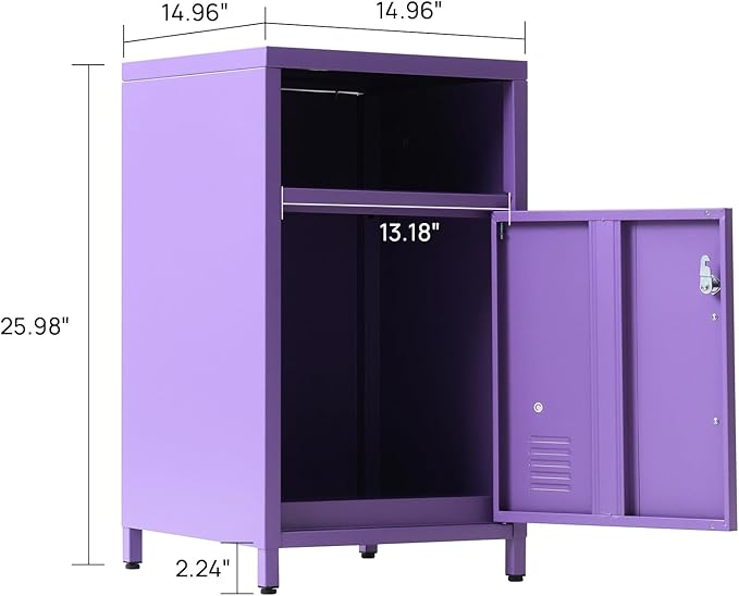 ALBAD Compact Metal Nightstand with Lockable Cabinet and Open Shelf, Modern Bedside Table, Versatile Side Table for Bedroom, Living Room, or Office (Purple, 26" H-Lockable Door)