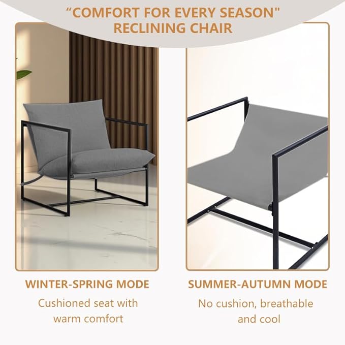 Mid Century Modern Decor Accent Chair,Comfy Lounge Chair Indoor with Cushion&Arm&Iron Frame,Reading Leisure Chair for Bedroom/Living Room/Office,Grey