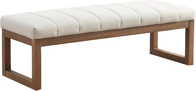 Zihanhome 52.7" Bedroom Bench for End of Bed, Modern Upholstered Teddy Fabric Entryway Bench & Dining Bench, Footrest Stool Bench with Solid Wood Frame for Bedroom, Living Room (Beige)