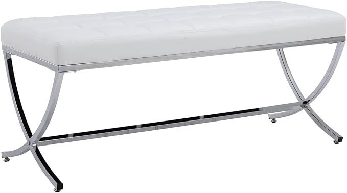 HEAH-YO Modern Button Tufted Bench, PU Faux Leather Ottoman Dining Bench, Stylish Footstool for Entryway Bedroom Kitchen Dining Table, White