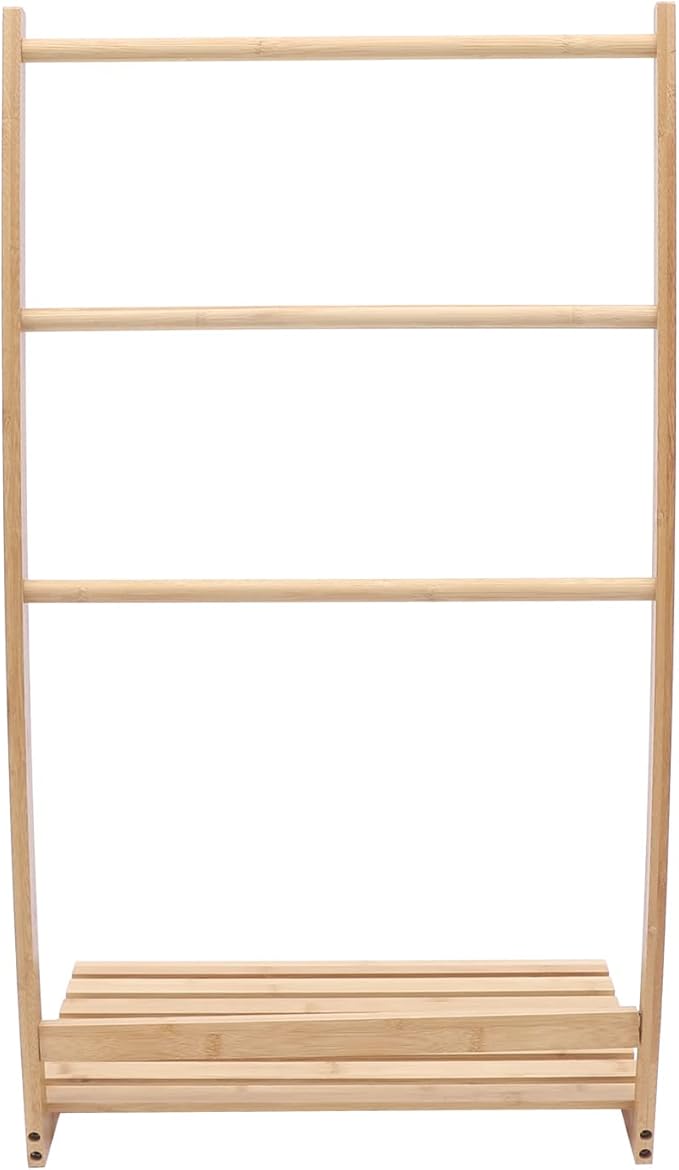 Vintage 33.27”H 3 Layer Bamboo Bathroom Towel Ladder Rack Holder, Freestanding Towel Hanging and Dry Rack Holder, Bath Towel Storage Organizer Shelf for Home Hotel Bathroom
