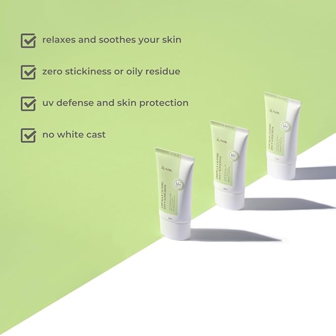 IUNIK Centella Calming Moisture Daily Sunscreen SPF 50+ PA++++ Matte & No White Cast Centella Asiatica Dry Oily Sensitive Vegan Korean Skincare - Pack of 2