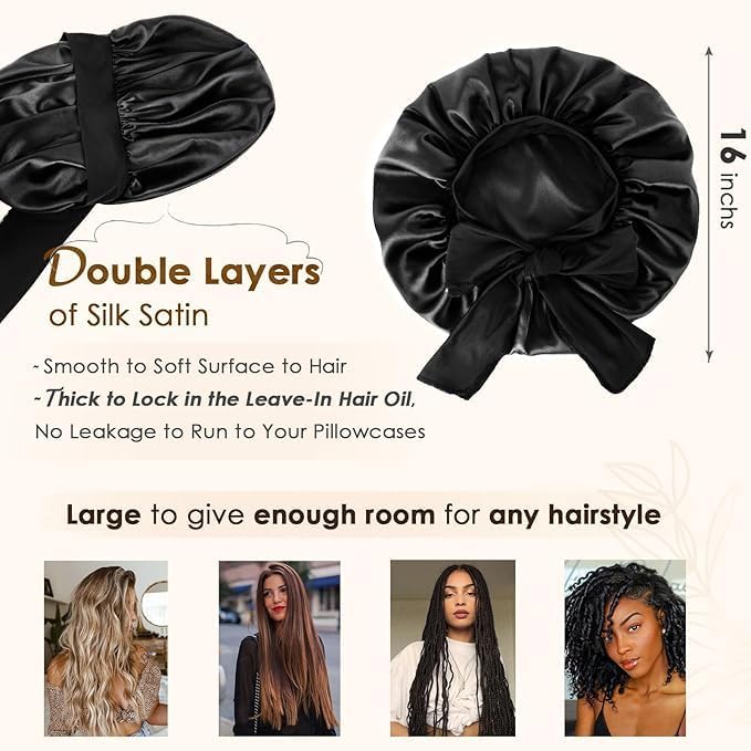 YANIBEST Adjustable Silk Bonnet for Sleeping Women Double Layer Satin Bonnet Reduce Friction Prevent Frizz Curly Hair