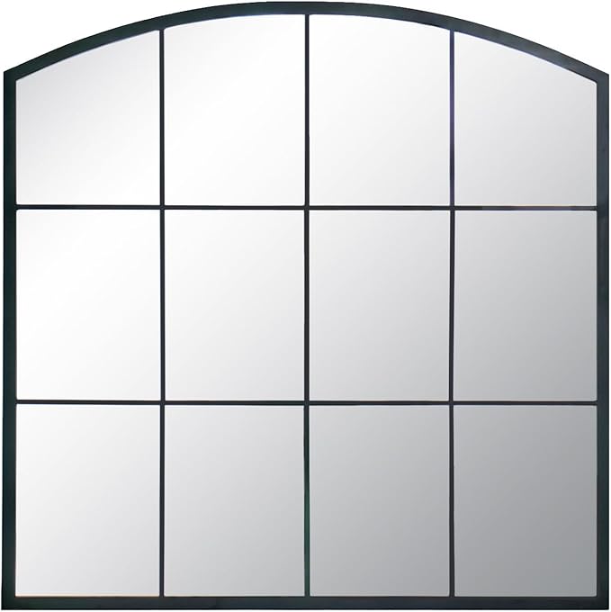 WAMIRRO Window Pane Black Mirror,Farmhouse Arched Wall Mirror,Mantel Mirror for Fireplace/Entryway/Hallway/Living Room,36"X 36"