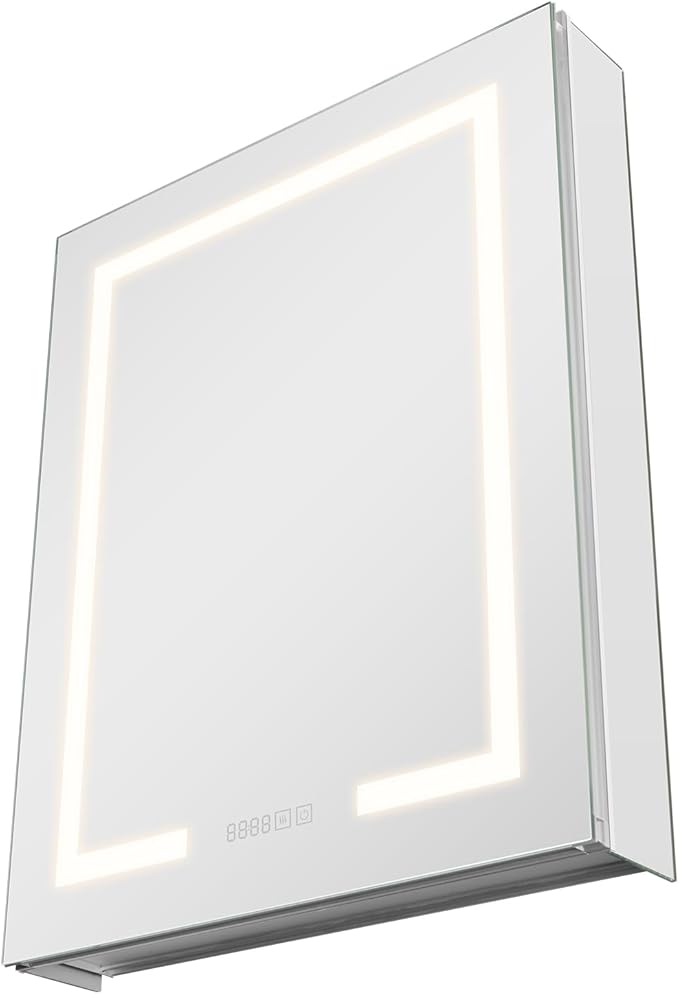 VEVOR Lighted Medicine Cabinet with Mirror, 24 x 30 in Recessed or Wall Mount, 3 Color Dimmable LED Bathroom Medicine Cabinet with HD Mirror, Clock, Adjustable Shelve Storage, Memory Defog Function