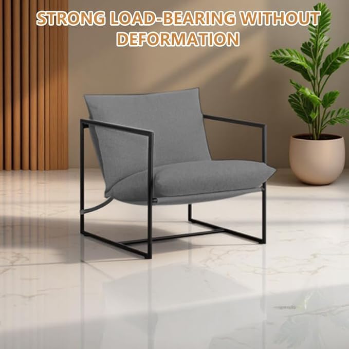 Mid Century Modern Decor Accent Chair,Comfy Lounge Chair Indoor with Cushion&Arm&Iron Frame,Reading Leisure Chair for Bedroom/Living Room/Office,Grey