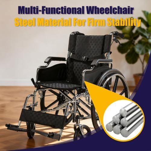 Lightweight Foldable Manual Wheelchair for Adults with 20" Seat & 275 lbs Capacity - Front/Rear Locking Brakes, 24" Quick-Release PU Wheels, Removable Footrest (Silver)