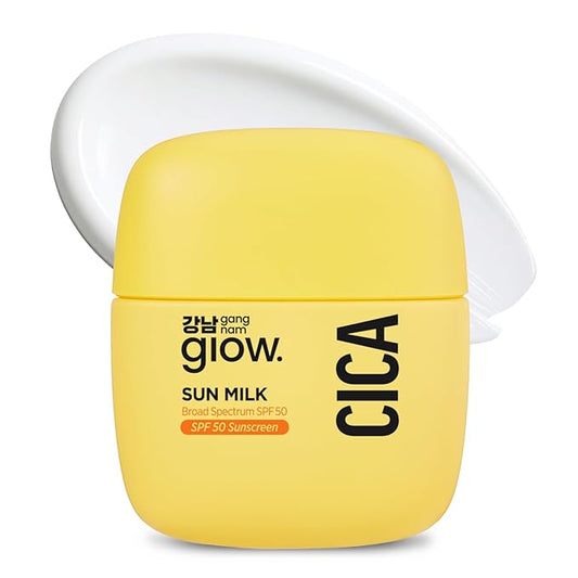 GANGNAM glow CICA SUN MILK, Moisturizer with SPF 50, Invisible Broad Spectrum Sunscreen for Face, No White Cast, Sun Protection with Cica and Niacinamide, Glow Natural Korean Sunscreen 1.69 fl.oz