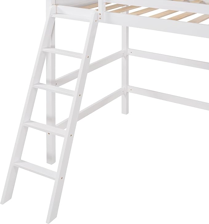 Merax Twin Modern Kids Loft Bed with Ladders Wood Loft Bunk Bed for Juniors/Easy Assemble/Space Saving White