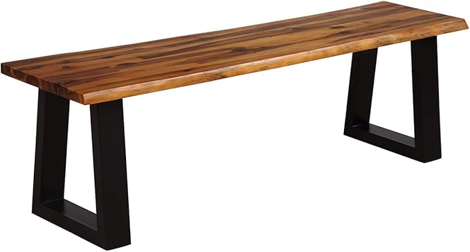 Giantex 57.5" Live Edge Acacia Wood Bnech, 3-Person Backless Outdoor Dining Bench with Metal Legs & Adjustable Foot Pads for Entryway, Balcony, Porch, Backyard, Garden and Poolside (2 Pack)