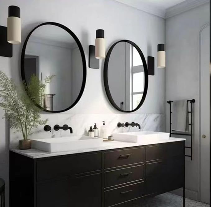 USHOWER 2- Pack Bathroom Mirrors for Over Sink, 24 Inch Circle Mirror with Metal Frame, Black Wall Mirror Modern Decoration for Vanity, Entryway, Living Room, Hallway and Bedroom