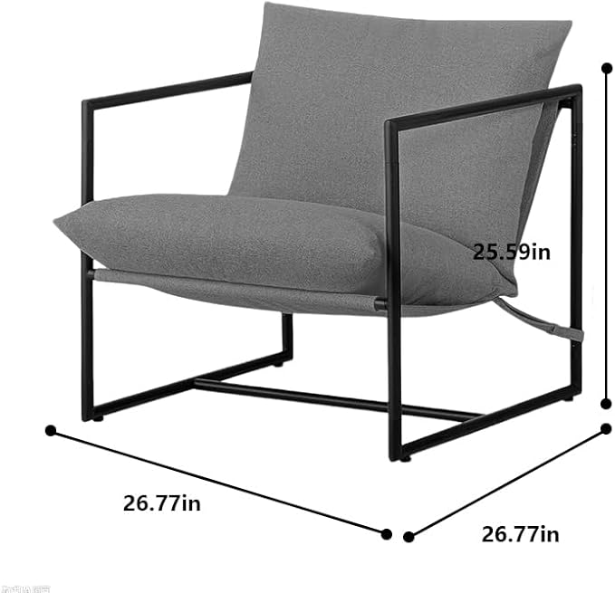 Mid Century Modern Decor Accent Chair,Comfy Lounge Chair Indoor with Cushion&Arm&Iron Frame,Reading Leisure Chair for Bedroom/Living Room/Office,Grey