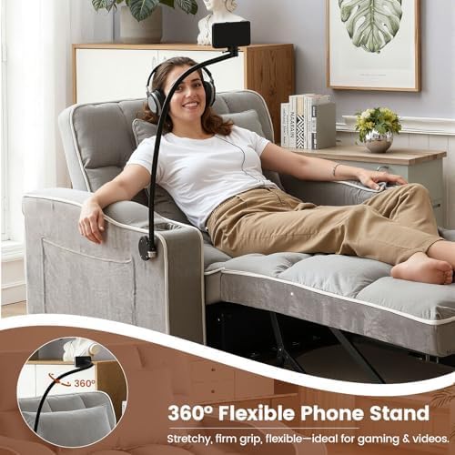Sleeper Chair, Convertible Pull Out Chair Sleeper with Bracket and Cup Holder, Chairs Bed Sleepers with USB Ports for Adults, 3 in 1 Single Sofa Bed for Small Spaces, Living Room, Gray