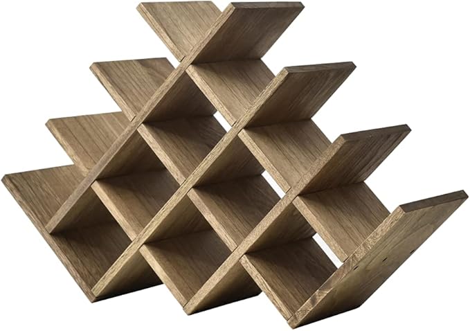 KIRIGEN 13-Bottle Wine Rack, 4-Tier Solid Wood Countertop Wine Holder, Brown Freestanding Bottle Storage Shelf for Kitchen, Bar, Cabinet, Pantry, XHJJ4-DBR