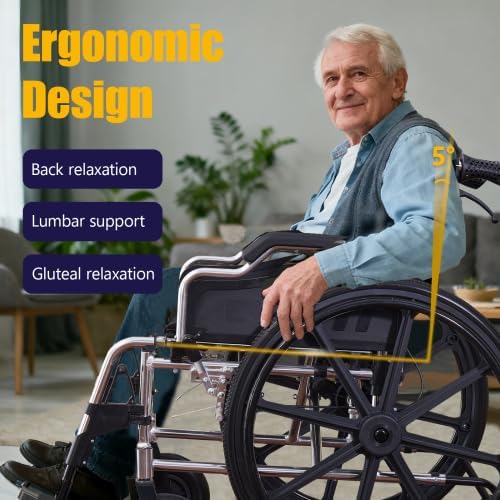 Lightweight Aluminum Alloy Transport Wheelchair for Adults - 18" Wide Seat with Front/Rear Locking Brakes, 24" Quick-Release Wheels, Foldable Design, 275 lbs Capacity (Bright Silver)