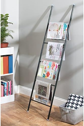 mDesign Metal Leaning Blanket and Towel Ladder - Display Rack for Bedroom and Bathroom - Throw/Quilt Holder - Nursery Wall Rack - Omni Collection - Matte Black