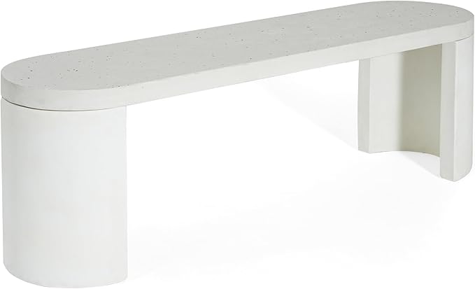 Christopher Knight Home Duro 6-Piece Outdoor Dining Set, Terrazzo Concrete Dining Table and Bench with 4 Acacia Wood Wicker Chairs, Patio Dining Table Set for Garden/Backyard, Light Grey+Teak+White