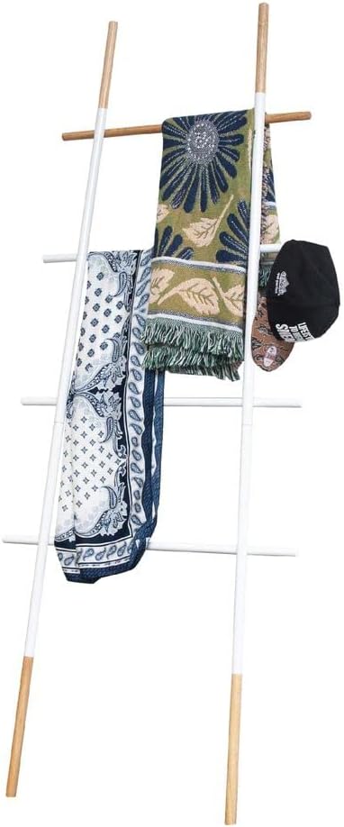 Freestanding Towel Ladder Rack, Space Saving, No-Scratch Wood, for Household Use, White
