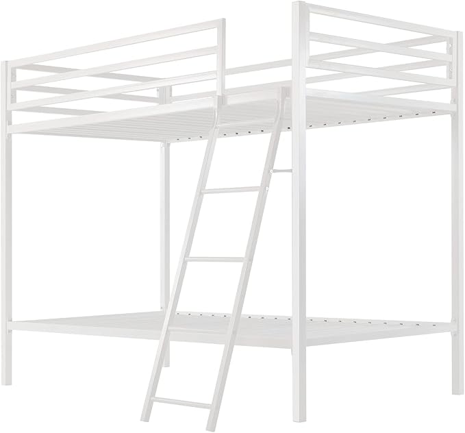 SHA CERLIN Loft Bunk Bed Twin Over Twin Size with Ladder and Guardrail,Heavy Duty Metal Slats Support No Box Spring Needed Small Space Saving Furniture for Bedroom Dorm,White