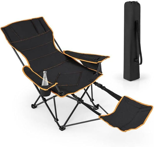 Giantex Hammock Camping Chair, Folding Chairs for Outside, Foldable Chair with Footrest, Adjustable Backrest, Padded Cushion, Carry Bag, Cup Holder, Collapsible Chair for Backpacking, Beach (1, Black)
