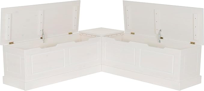 Linon Harris White Solid Pine Backless Nook with Interior Storage