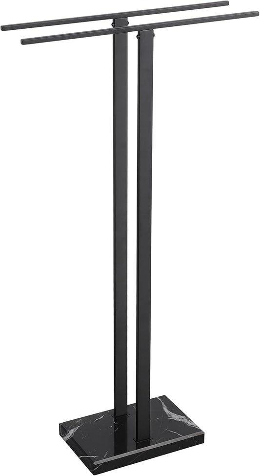 KES Black Towel Racks for Bathroom Freestanding, 37" Equal-Height Standing Towel Rack with Heavy Marble Base, Fits Large Bath Towel, 18/8 Stainless Steel, BTH229-BBK