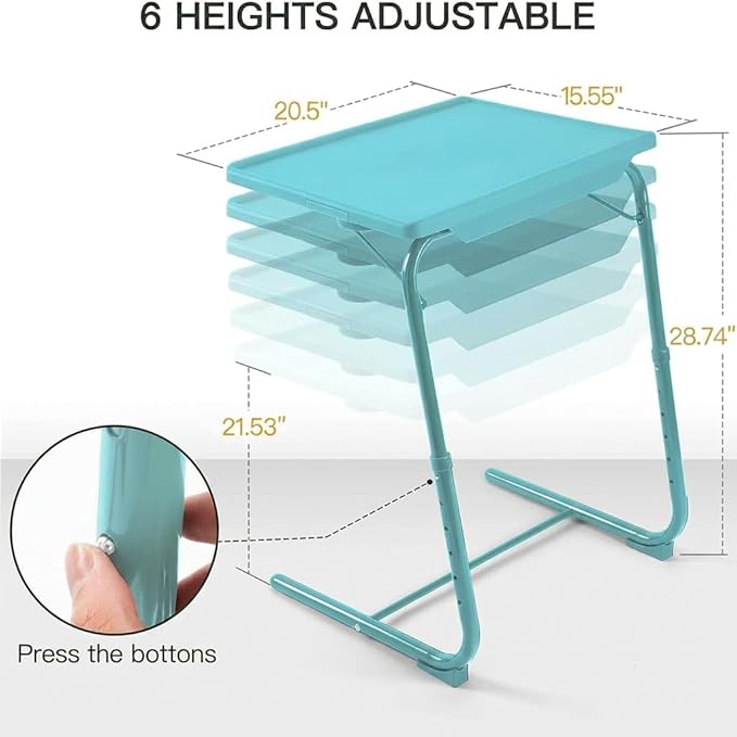 HUANUO Adjustable TV Tray Table - TV Dinner Tray with Cup Holder on Bed & Sofa, Comfortable Folding Table with 6 Height & 3 Tilt Angle Adjustments for Laptop (Azure)