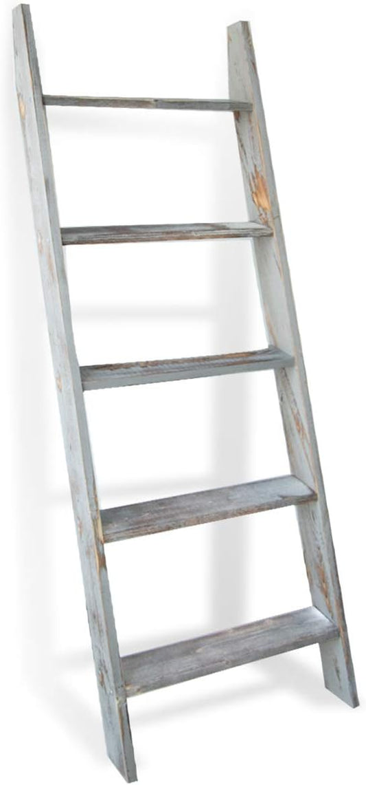 Honest Blanket Ladders for The Living Room, 5-Tier Blanket Holder, Wall-Leaning Blanket Rack, Ladder Shelves, Wooden Quilt Ladder, Farmhouse Decor, Grey