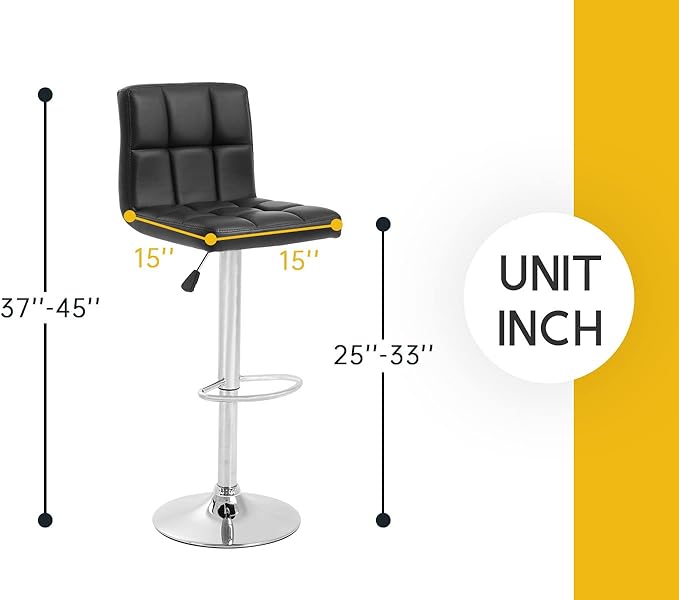 Barstools Set of 4 Modern PU Leather Adjustable Height Square Bar Stools with Square Back Bar Stool