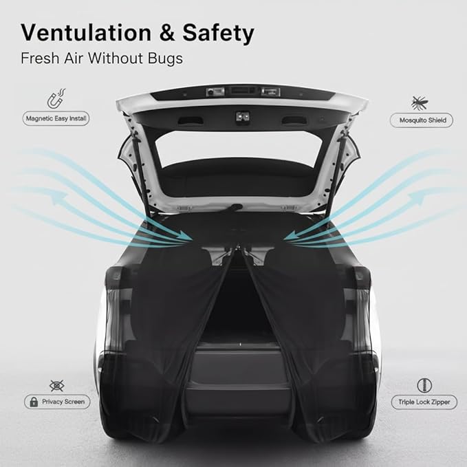 Car Tailgate Mesh Screen for SUV, CUV, MPV, Van, Ventilation Breathable and Anti-Mosquito Magnetic Mosquito Net Tailgate Essentials Car Camping Accessories