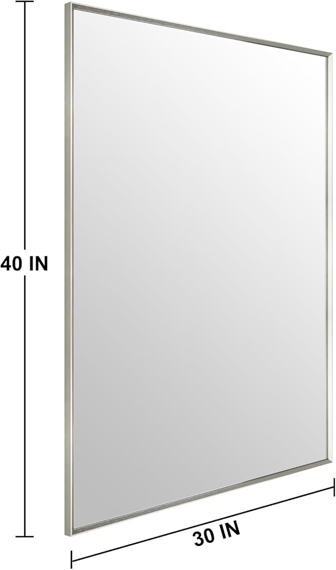 Bathroom Mirror for Wall, 30x40 Inch Metal Framed Mirror, Brushed Nickel Rectangle Mirror, Bathroom Vanity Mirror Farmhouse, Tempered Glass, Anti-Rust, Hangs Horizontally or Vertically