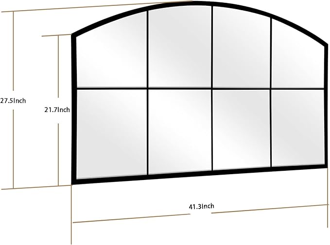 WAMIRRO Wide Window Pane Black Mirror,Farmhouse Arched Wall Mirror,Mantel Mirror for Fireplace/Entryway/Hallway/Living Room,42“X28” (Vintage Retro-Grey Wide)