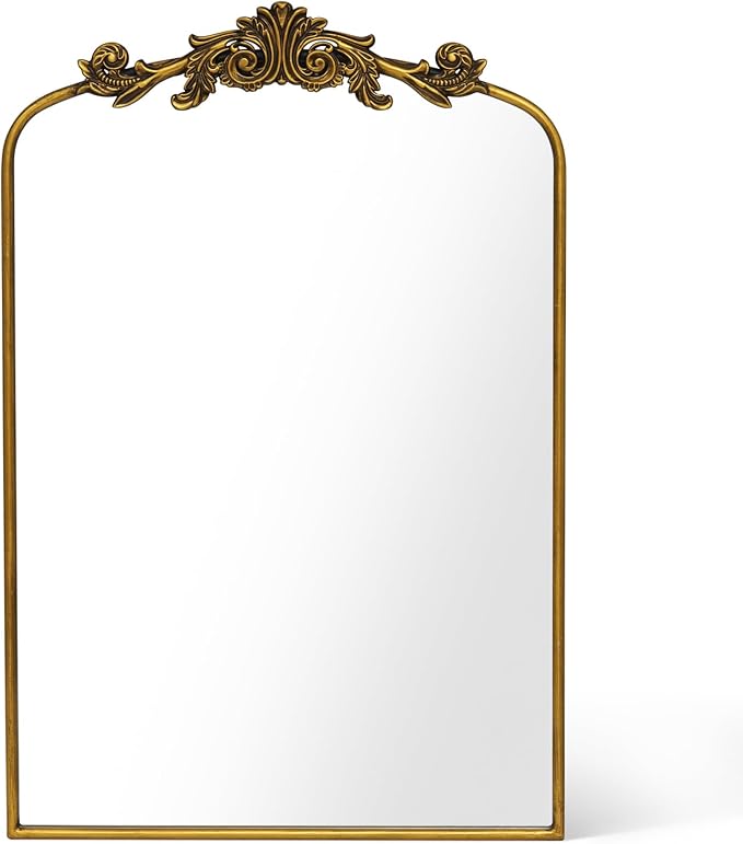 Gold Baroque Mirror Antique 24x35Inches - Vintage Arched Mirror with Ornate Gold Frame for Entryway, Narrow Hallway & Bathroom Wall Decor