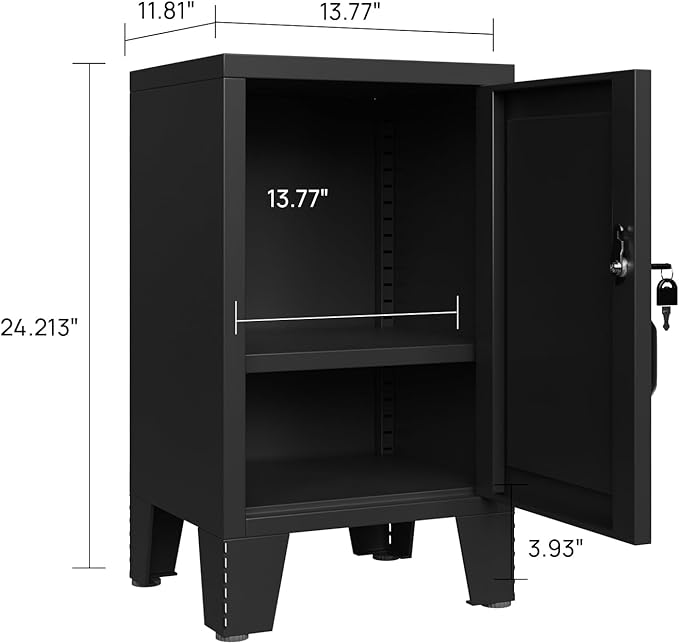 ALBAD Metal Nightstand with Lockable Cabinet, Compact Mini Locker Bedside Table for Kids & Adults, Modern Steel Side Table for Bedroom, Dorm, or Living Room (Black)