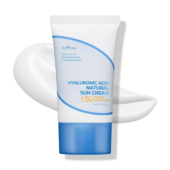 ISNTREE Hyaluronic Acid Natural Suncream SPF 50, Mineral Sunscreen, Gentle Tone-Up Effect, Hydrating Daily Sun Cream, Sensitive Skin Friendly, Korean Skincare, 50ml