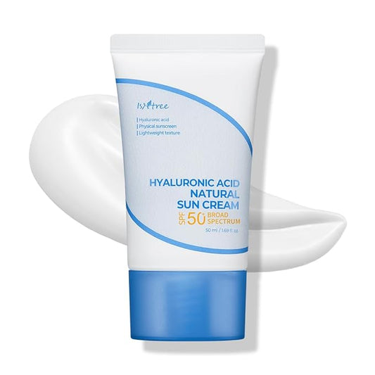 ISNTREE Hyaluronic Acid Natural Suncream SPF 50, Mineral Sunscreen, Gentle Tone-Up Effect, Hydrating Daily Sun Cream, Sensitive Skin Friendly, Korean Skincare, 50ml