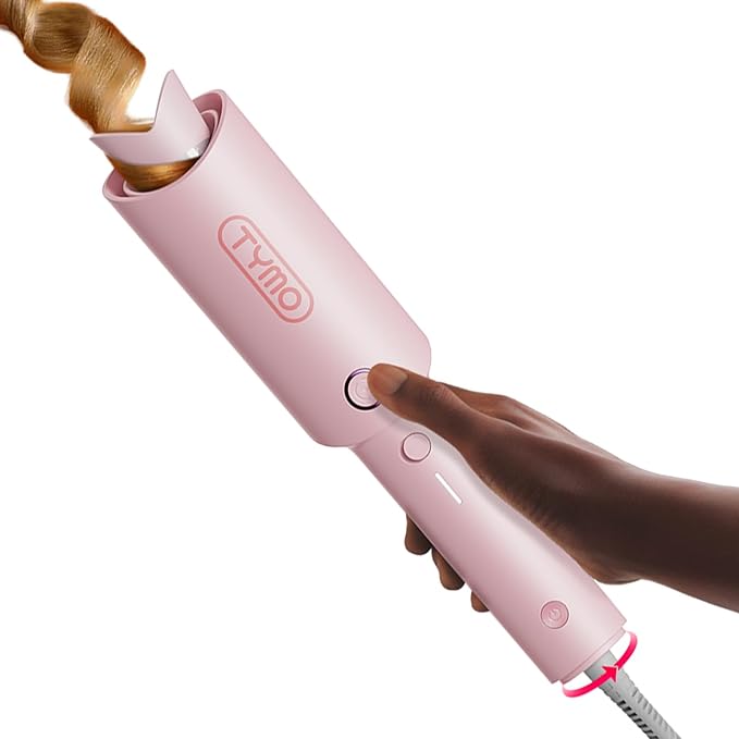 TYMO オートカールヘアアイロン - TYMO CURLPRO ビーチウェーブヘアアイロン、ポータブルヘアカーラー、5億マイナスイオン、デュアルボルテージ＆軽量旅行用、セラミックコーティング、1 1/4インチ、ピンク