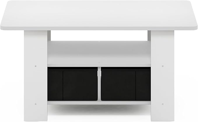Furinno Andrey Coffee Table, Small Modern Center Table with Storage and Bin Drawer, Side Table for Living Room, Bedroom, Home Office, White