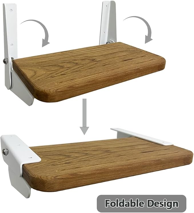 Boat Fold-Up Footrest, RV Wall Mounted Foldable Step with Teak and Aluminum Hardware for Boat Yacht RV Home, 12"L x 6"W