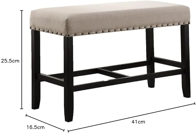 Roundhill Furniture Biony Fabric Counter Height Dining Bench with Nailhead Trim, Tan