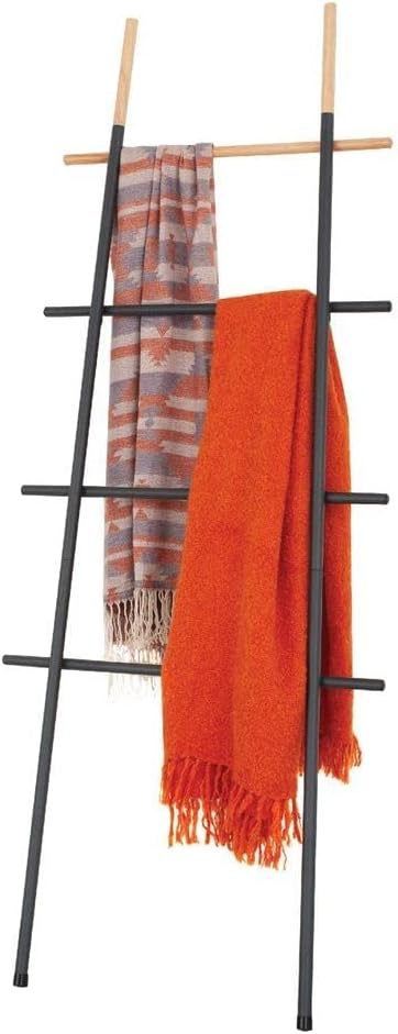 Freestanding Towel Ladder Rack, Space Saving, No-Scratch Wood, for Household Use (Black)