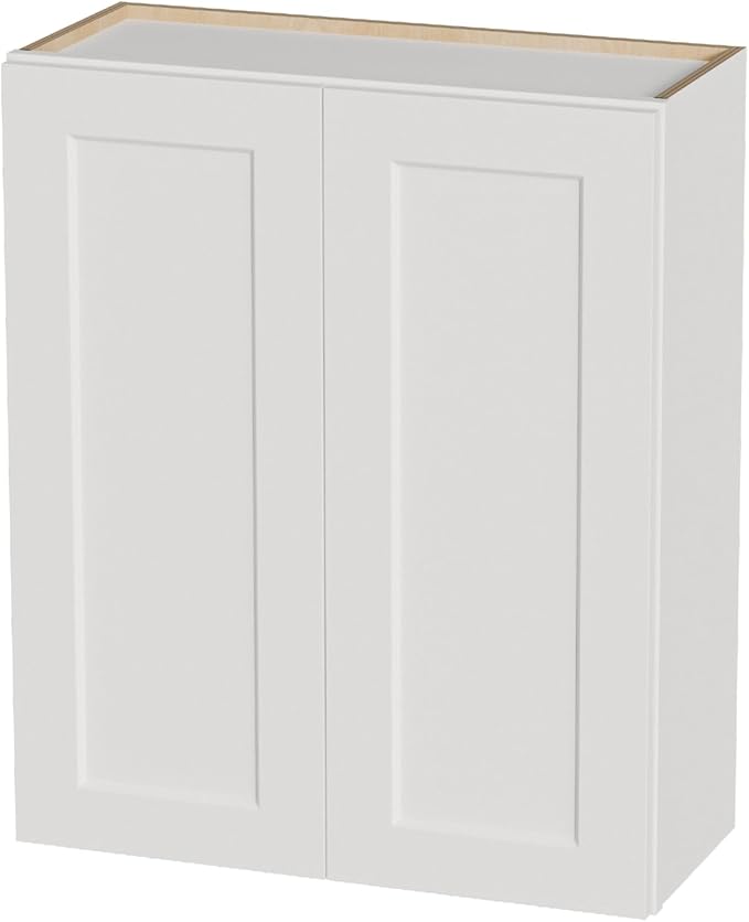 Kisart Laundry Room Cabinets Wall Mounted with Doors & Shelves, Solid Wood RTA Medicine Storage Cabinet, 30Wx30Hx12D Inch White Shaker Hanging Cupboard, Space-Saving for Kitchen, Bathroom, Garage