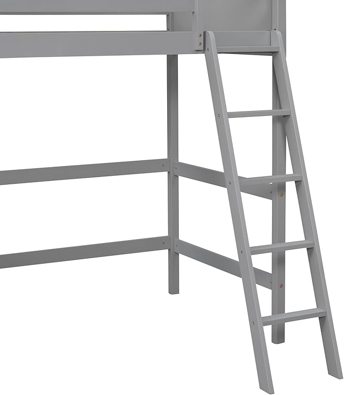 Merax Twin Size Junior Loft Bed with Slide Wood Loft Bunk Bed for Girls Boys,Space Saving Gray